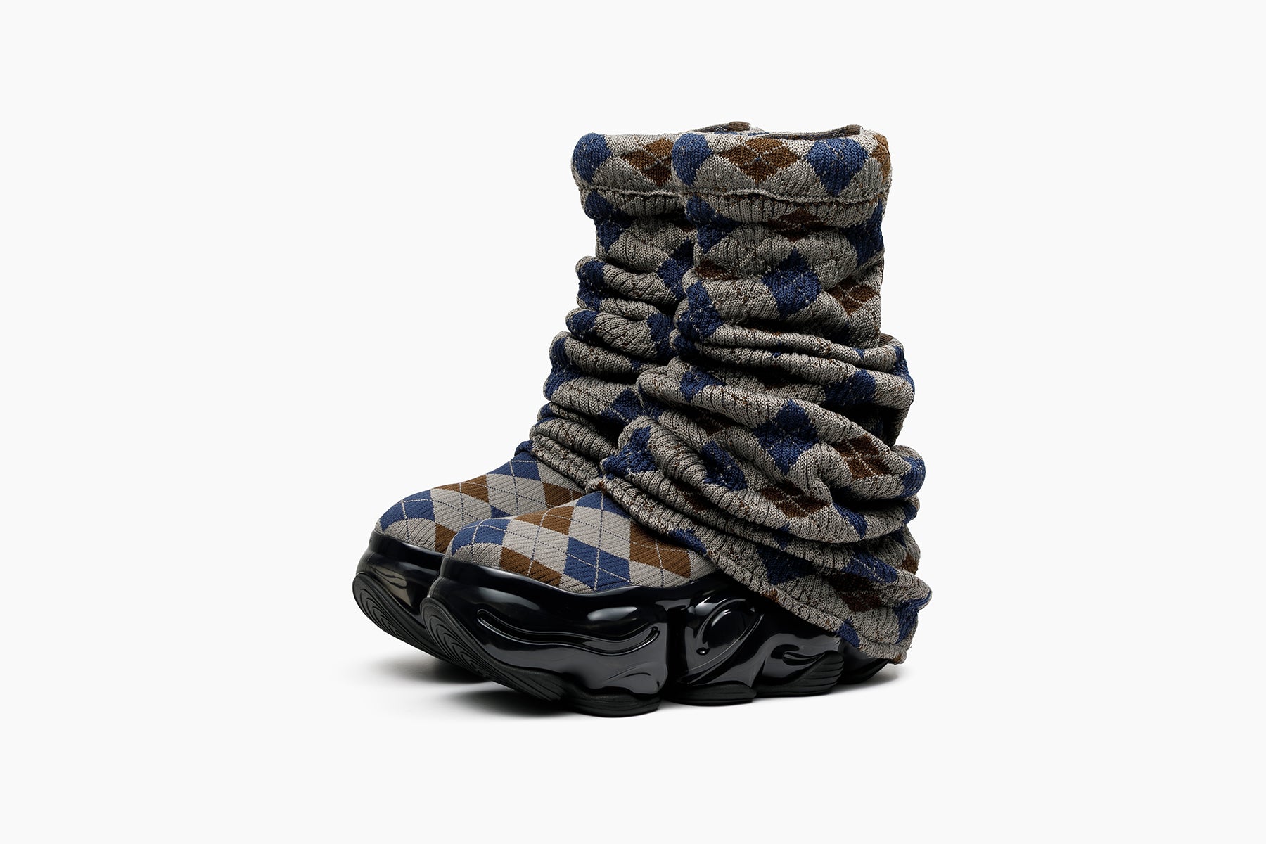 grounds SKYSCRAPER LOOSE SOCKS KNIT NAVY BROWN ARGYLE / BLACK